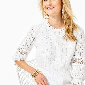 Lilly Pulitzer Jourdana White Eyelet Women's Top Size 12
